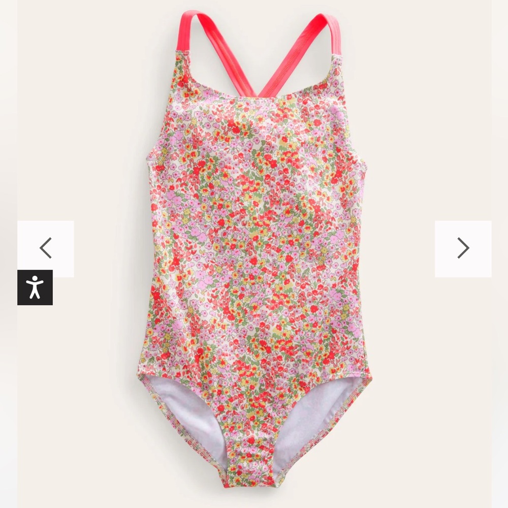 Mini Boden Floral girls cross back Swimsuit size 3-4 years